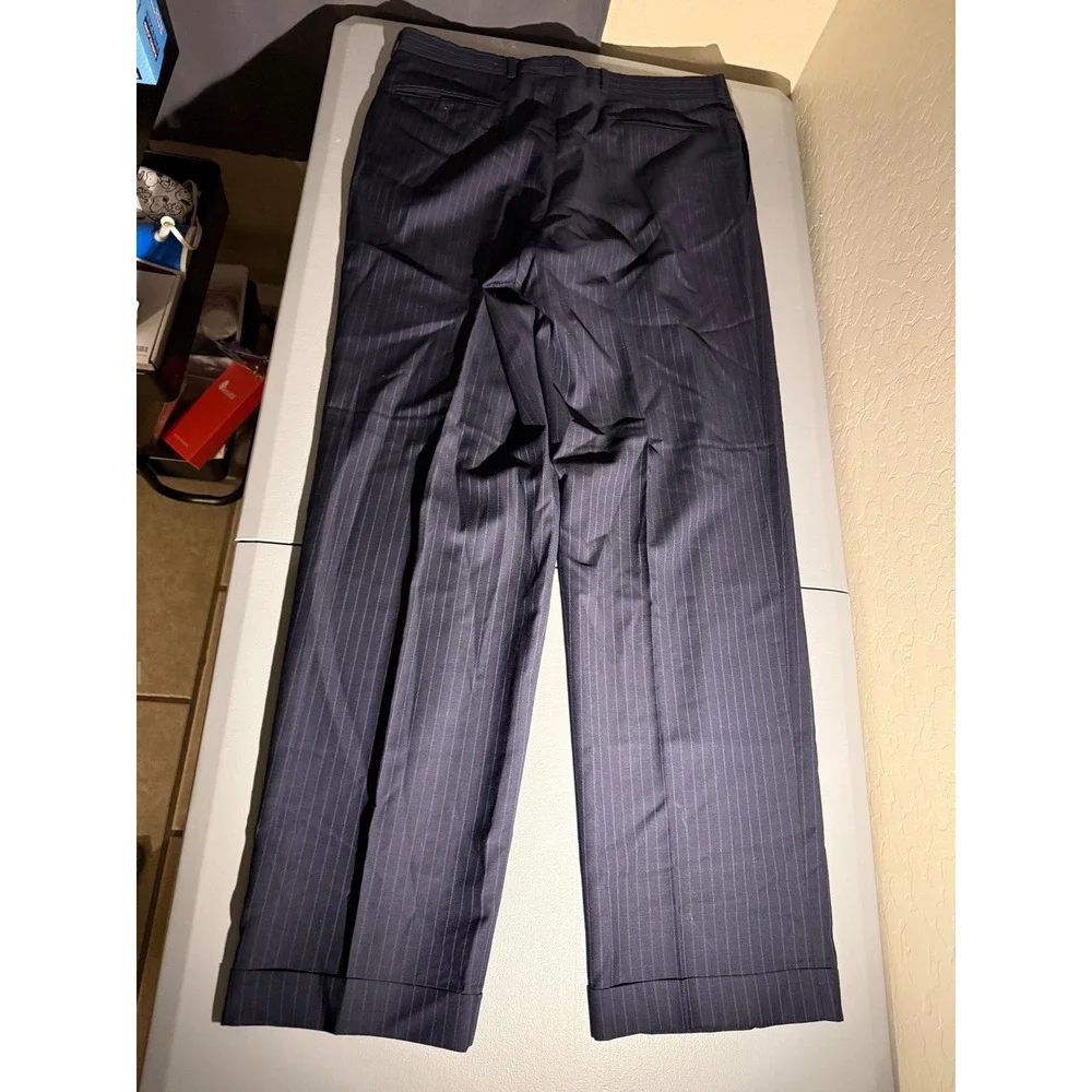 Ralph Ralph Lauren Mens Pinstripe Suit Navy Blue Wool 3 Button Blazer 42R 33x33